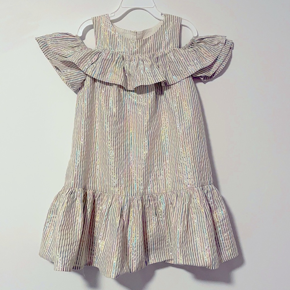 Cat & Jack metallic stripe dress off shoulder sz 6